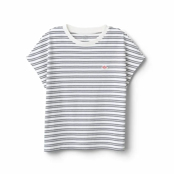 Danton Women's Off White & Navy Stripe Cotton Jersey Dolman Short Sleeve T-Shirt