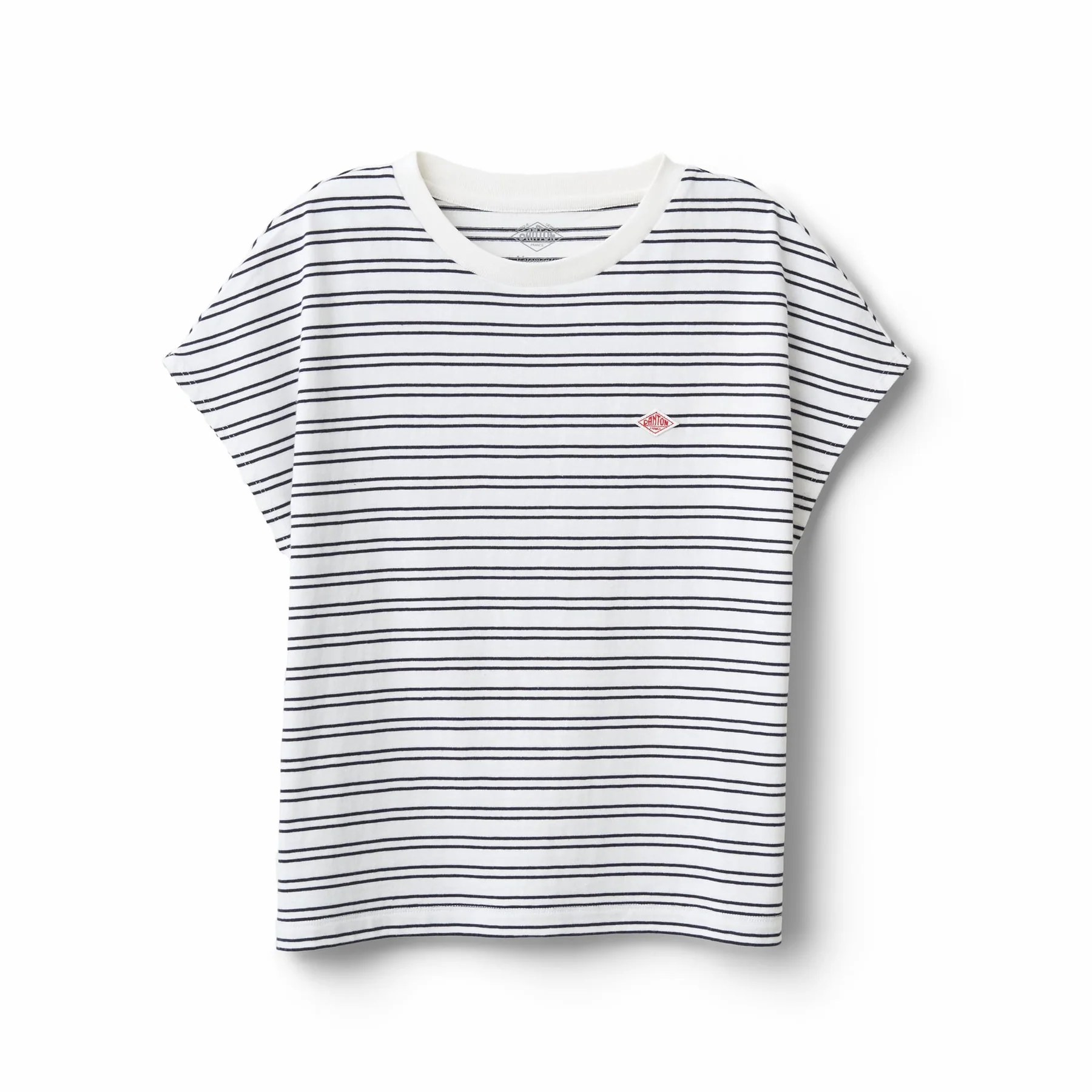 Danton Women's Off White & Navy Stripe Cotton Jersey Dolman Short Sleeve T-Shirt