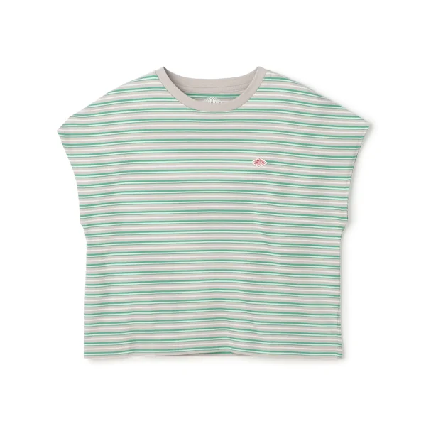 Danton Women's Grey & Green Stripe Cotton Jersey Dolman Short Sleeve T-Shirt
