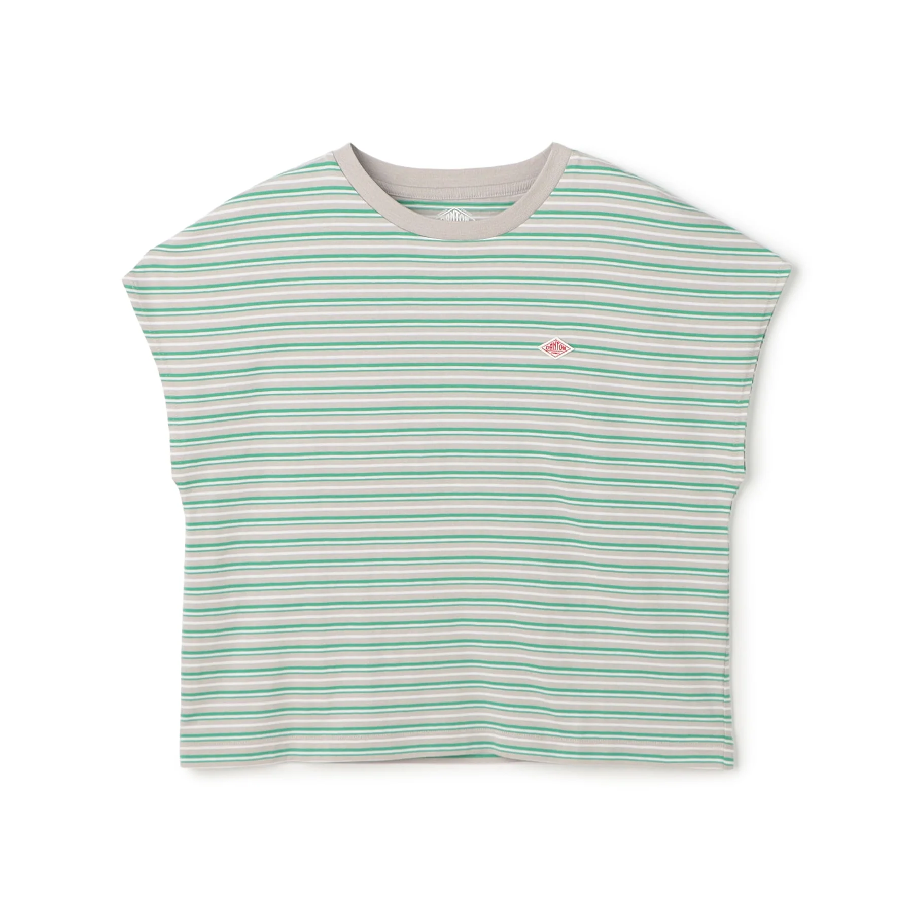 Danton Women's Grey & Green Stripe Cotton Jersey Dolman Short Sleeve T-Shirt