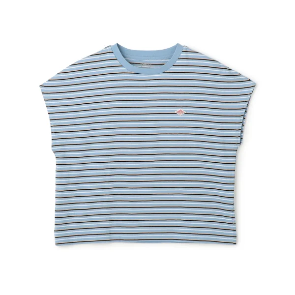 Women's Blue & Orange Striped Cotton Jersey Dolman T-Shirt by Danton