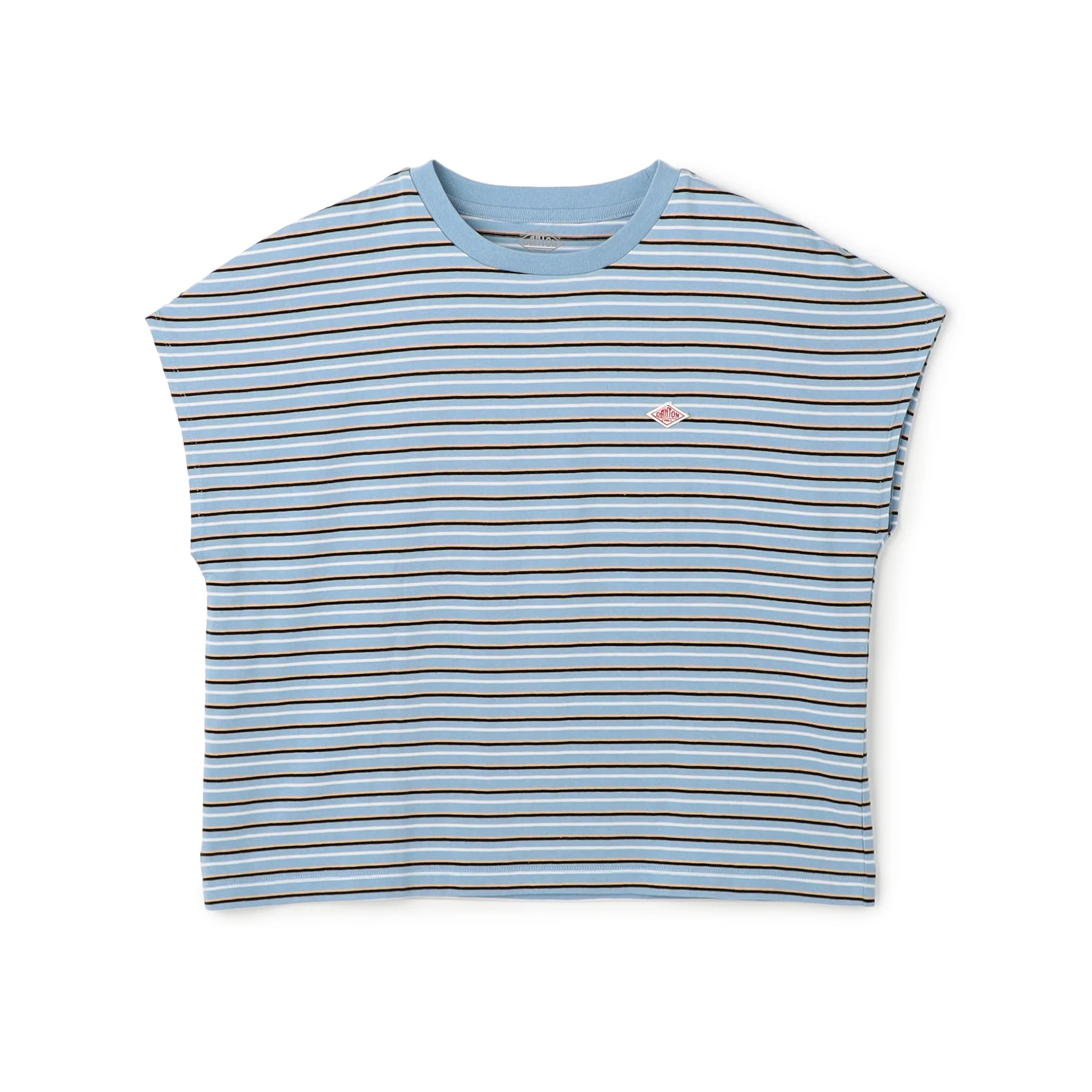 Women's Blue & Orange Striped Cotton Jersey Dolman T-Shirt by Danton