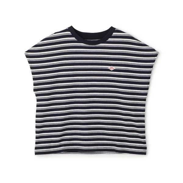 Danton Women's Navy & Off White Stripe Cotton Jersey Dolman Short Sleeve T-Shirt Danton