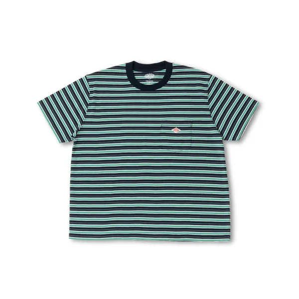Danton Women's Grey Multi Stripe Short Sleeve Pocket T-Shirt